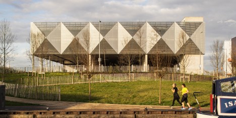 Haptic covers car park in geometric metal skin in the Queen Elizabeth Olympic Park, London