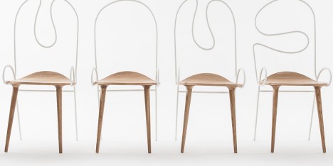 Sylph chair by Atelier Deshaus has a steel back bent to look like a line drawing