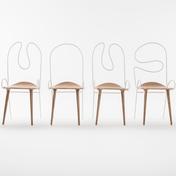 Sylph chair by Atelier Deshaus has a steel back bent to look like a line drawing