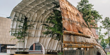 Temp'L by Shinslab Architecture is an installation recycled from a rusty old cargo ship for a museum courtyard in Seoul
