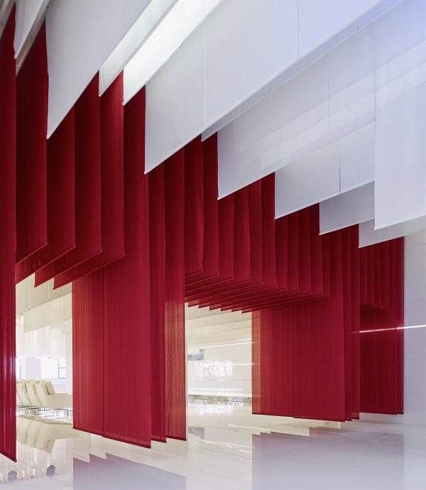 Beijing BMW museum features hanging Chinese gates made of fabric