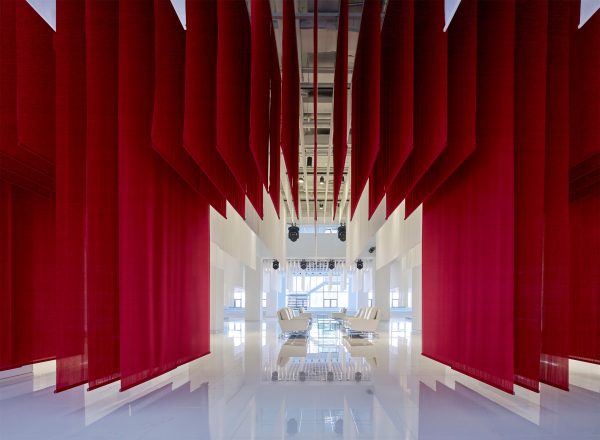 Beijing BMW museum features hanging Chinese gates made of fabric