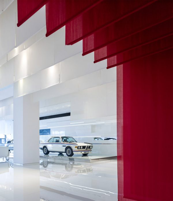 Beijing BMW museum features hanging Chinese gates made of fabric