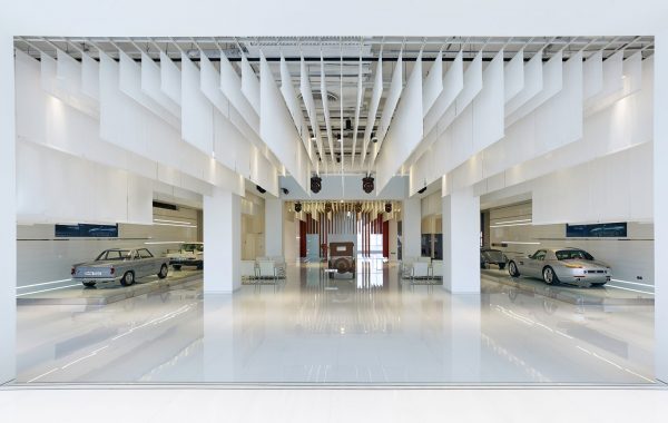 Beijing BMW museum features hanging Chinese gates made of fabric