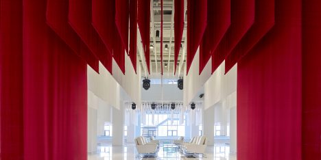 Beijing BMW museum features hanging Chinese gates made of fabric