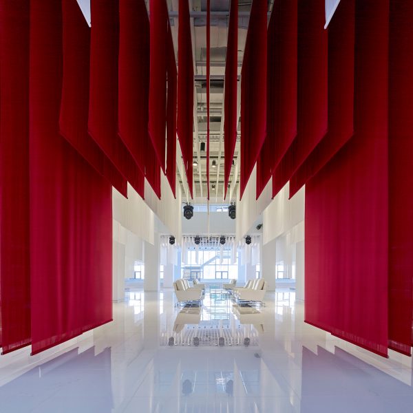 Beijing BMW museum features hanging Chinese gates made of fabric