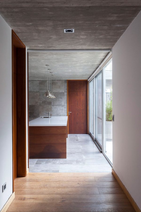 Textured concrete walls frame lake views from Buenos Aires house by Federico Sartor