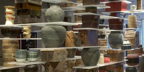 Kengo Kuma designs kitchen built from pots, pans, baskets and utensils