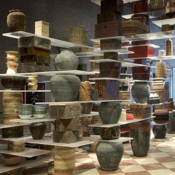 Kengo Kuma designs kitchen built from pots, pans, baskets and utensils