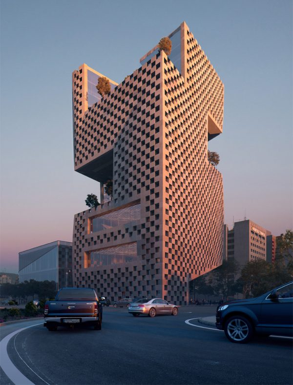 Snøhetta unveils plans for Beirut bank featuring chequerboard cladding and elevated gardens