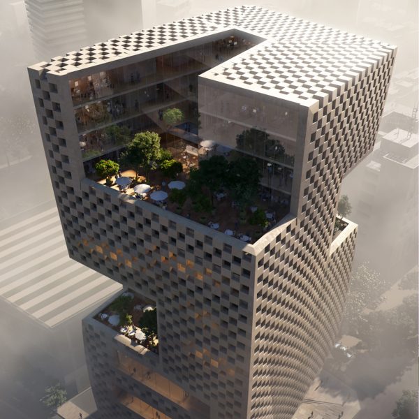 Snøhetta unveils plans for Beirut bank featuring checkerboard cladding and elevated gardens
