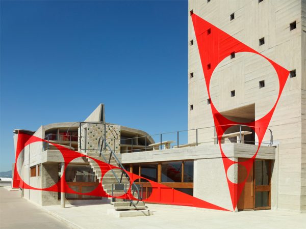 Felice Varini transforms rooftop of Le Corbusier's MAMO into optical illusion