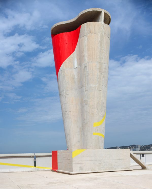 Felice Varini transforms rooftop of Le Corbusier's MAMO into optical illusion