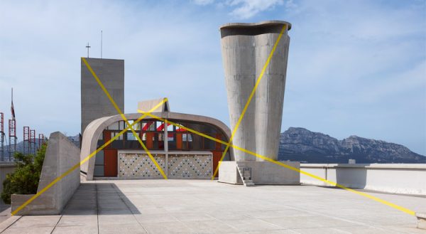 Felice Varini transforms rooftop of Le Corbusier's MAMO into optical illusion