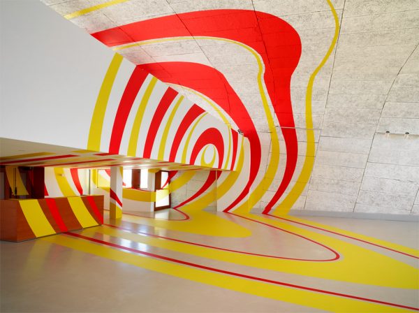 Felice Varini transforms rooftop of Le Corbusier's MAMO into optical illusion