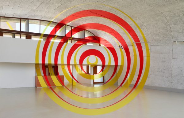 Felice Varini transforms rooftop of Le Corbusier's MAMO into optical illusion