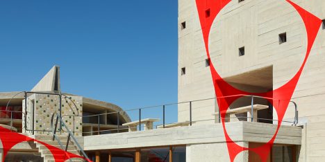 Felice Varini transforms rooftop of Le Corbusier's MAMO into optical illusion