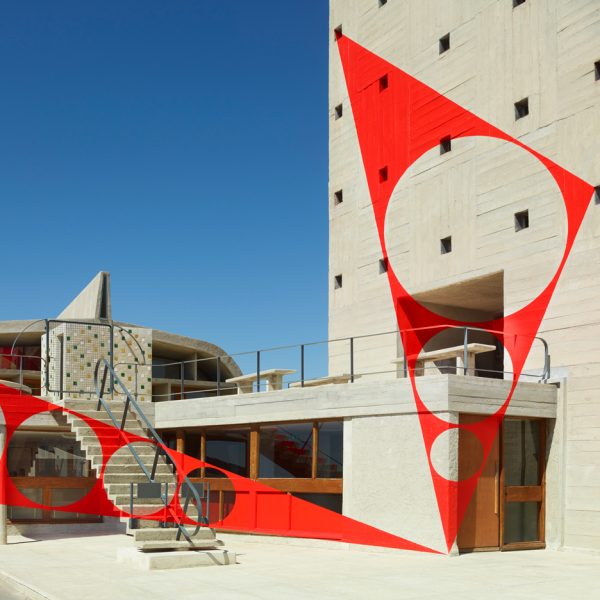 Felice Varini transforms rooftop of Le Corbusier's MAMO into optical illusion