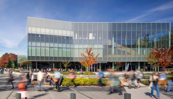 Vancouver university building by KPMB features fritted glass and rough-sawn cedar