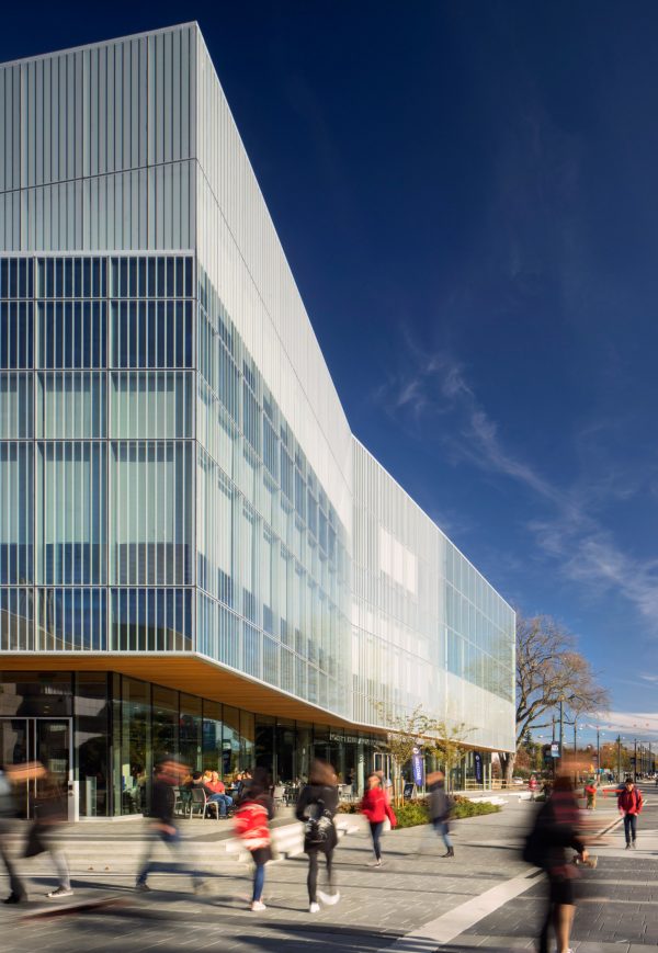 Vancouver university building by KPMB features fritted glass and rough-sawn cedar