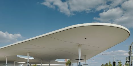 Shell-like roofs provide shelter at Pforzheim Central Bus Station