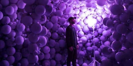 Daniel Arsham creates colourful cave from moulded sports balls at Galerie Perrotin