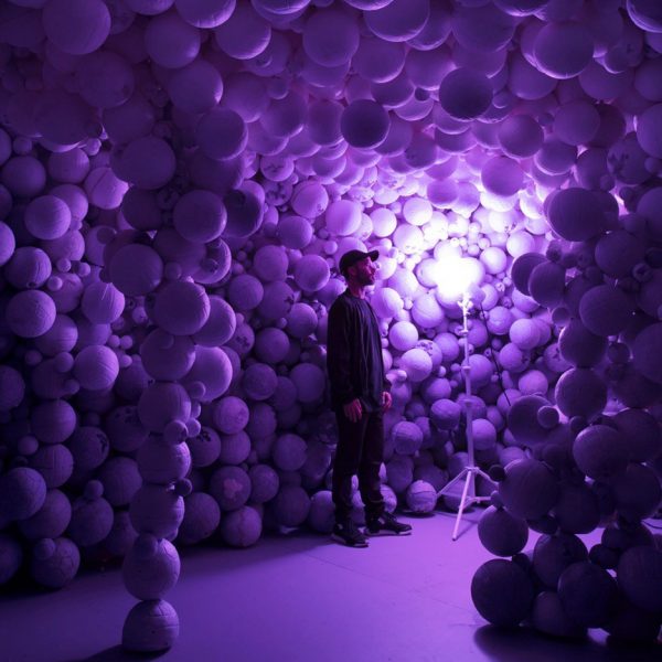 Daniel Arsham creates colourful cave from moulded sports balls at Galerie Perrotin