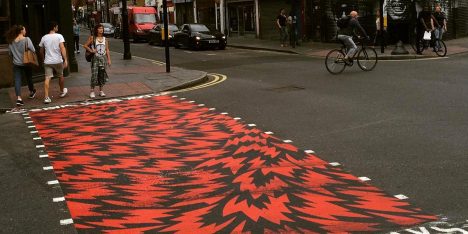 Eley Kishimoto covers London street crossing in graphic patterns
