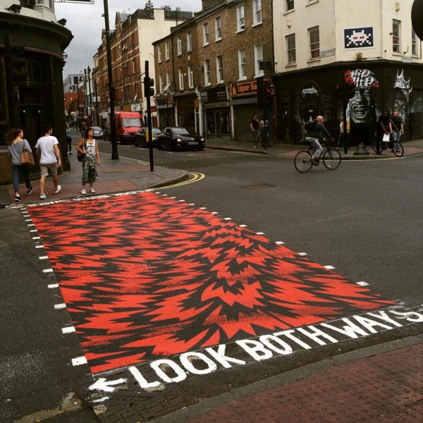 Eley Kishimoto covers London street crossing in graphic patterns