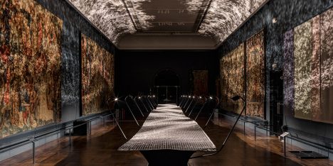 Benjamin Hubert fills V&A's medieval tapestry room with rippling light installation