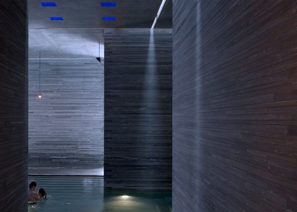 Quartzite walls inside Vals by Peter Zumthor