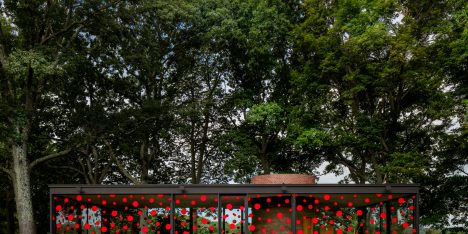 Yayoi Kusama plasters red dots across Philip Johnson's Glass House