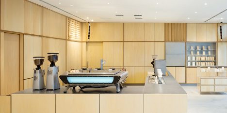 Schemata Architects creates basswood-lined interior for Blue Bottle Coffee