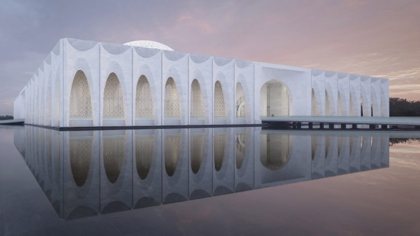 Arched walkway wraps Muslim centre near Beijing by He Jingtang