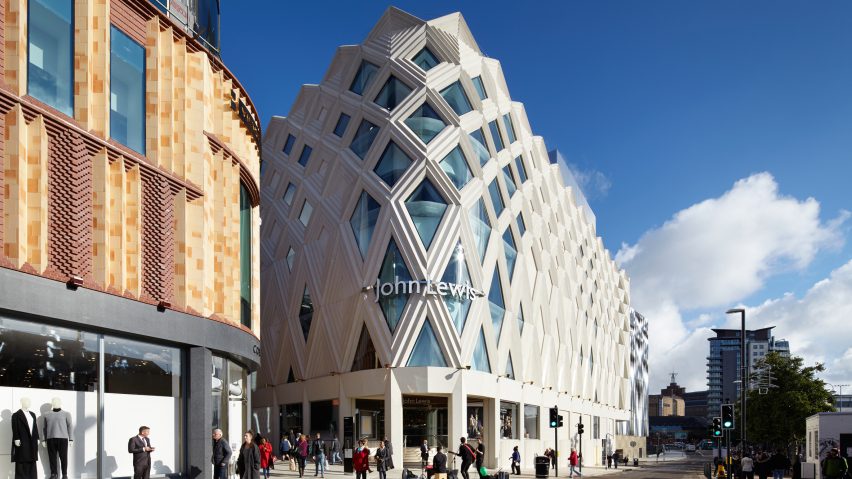 Diamond-shaped latticework covers Victoria Gate shopping centre by Acme