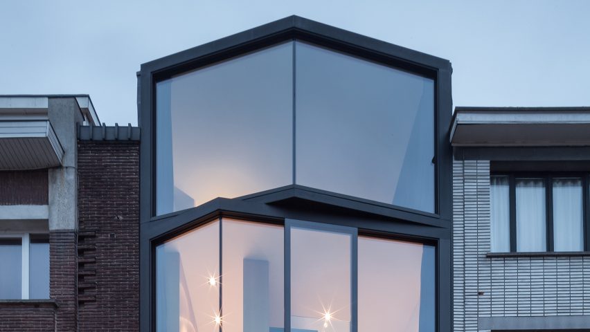 Angled glazing frames range of views from Ghent house by Miass Architecture and Steven Vandenborre