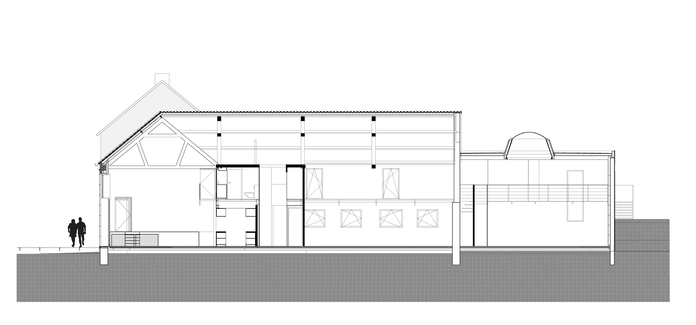 Section of Dutch farmhouse conversion by Jeanne Dekkers Architects in Limburg
