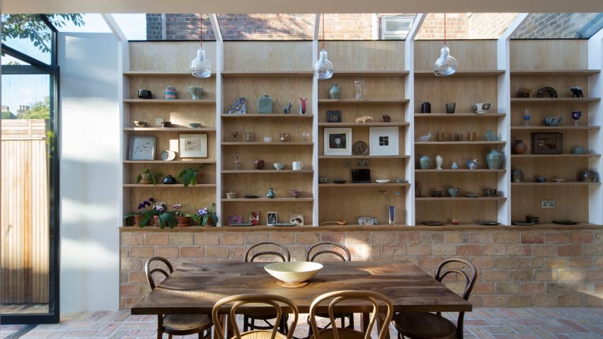 Neil Dusheiko creates home for his father-in-law featuring a wall of ceramics and glassware