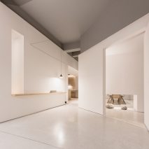 White boxes frame different areas inside Guangzhou coffee shop and co-working space