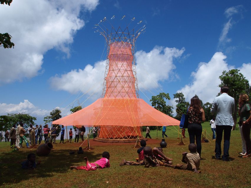 Warka Water's water-collecting tower