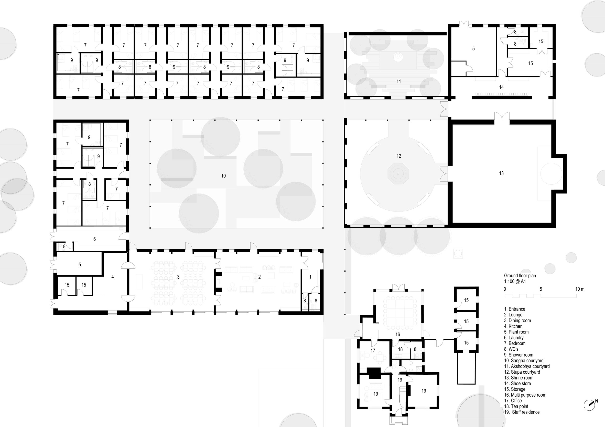 Plan of Walters & Cohen Architects' Vajrasana Buddhist Retreat Centre in Suffolk