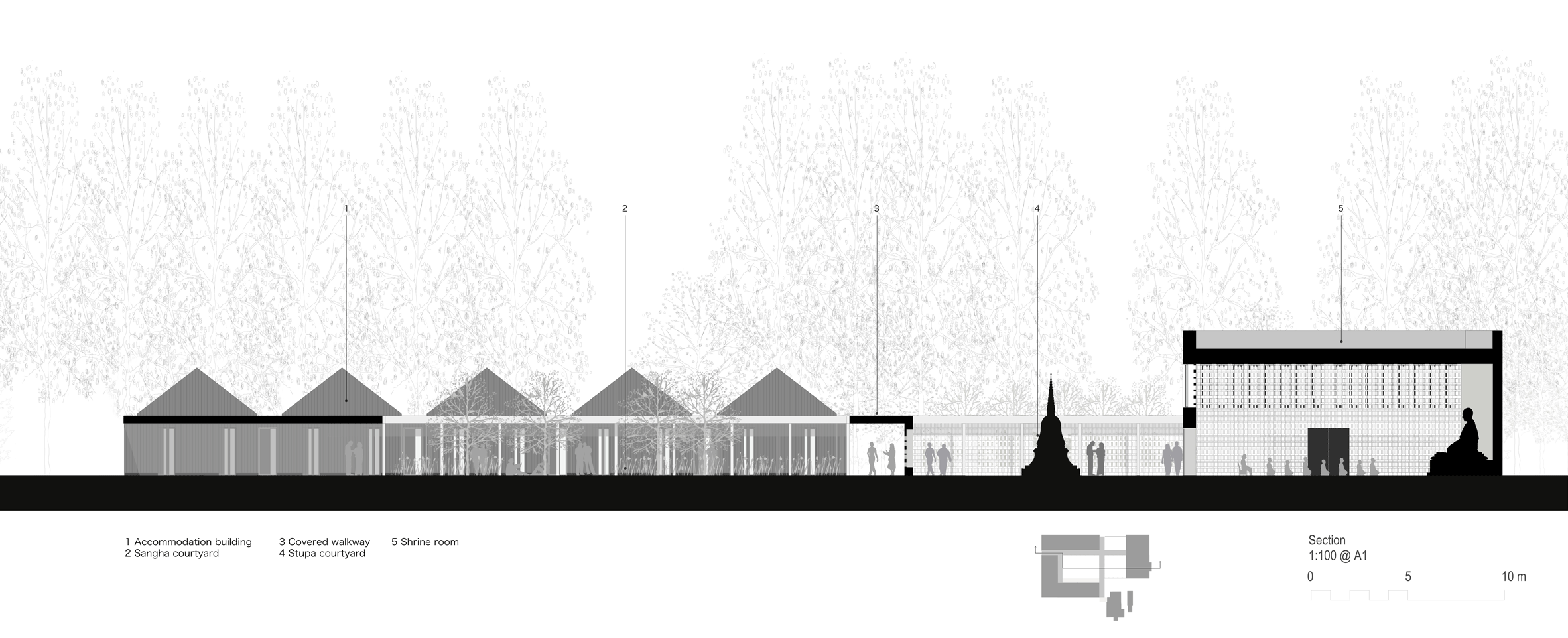 Section of Walters & Cohen Architects' Vajrasana Buddhist Retreat Centre in Suffolk