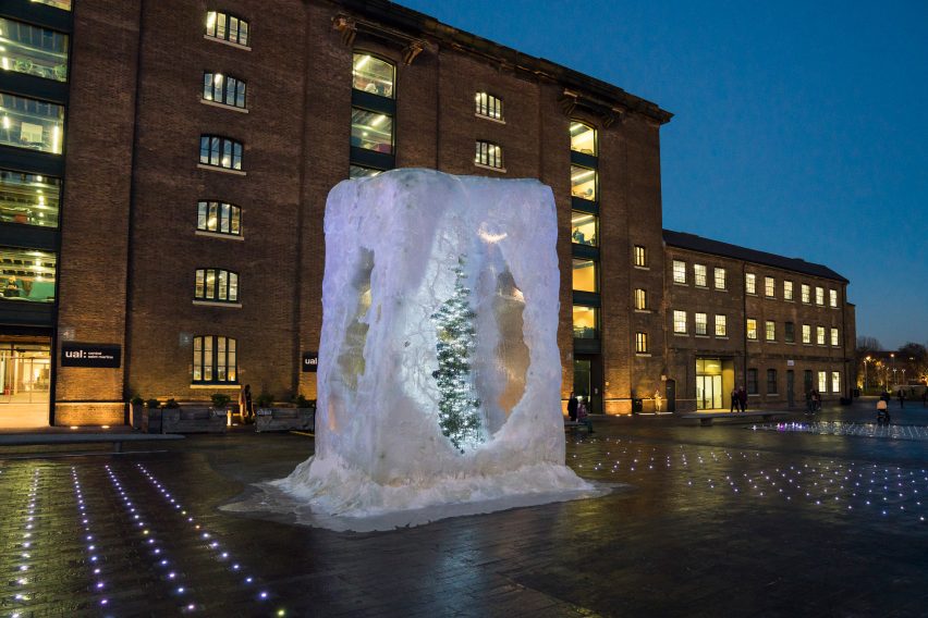 Alex Chinneck Christmas tree at Kings Cross
