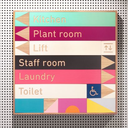 Stacked building blocks form signage for children’s daycare in Sydney