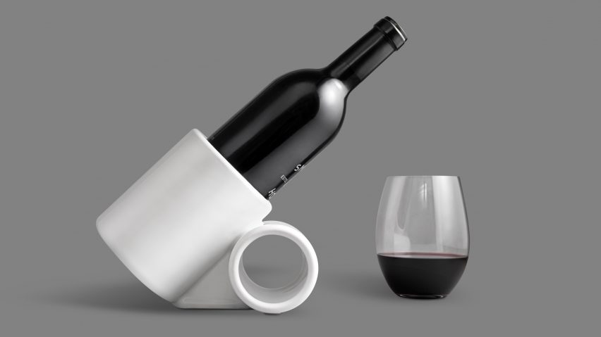 3D-printed wine tilt keeps bottle at optimum angle for aeration