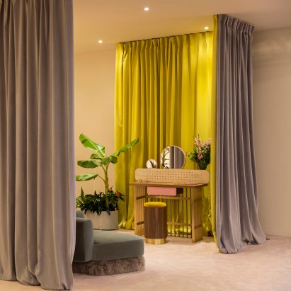 Fendi’s travelling 50s-style dressing room is filled with custom furniture