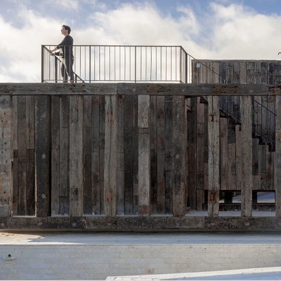 Rugged oak and stone walls enclose holiday home overlooking Chilean wetlands