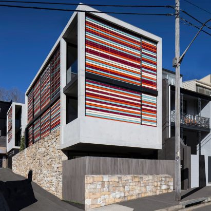 Multi-coloured sunscreens create stripy exterior for Sydney house by Smart Design Studio