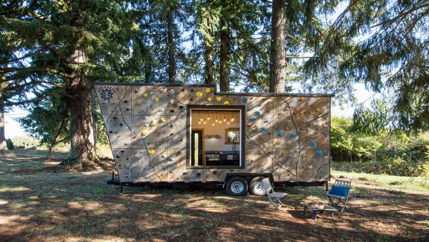 Tiny Heirloom micro cabin boasts spilt-level living space and a climbing wall