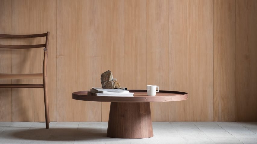 Pinch bases Rodan coffee table on Shaker storage box